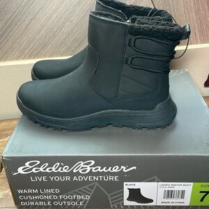 Eddie Bauer Ladies Warm Lined Cushioned Siren Winter Boot Black Sz 7 NW Box